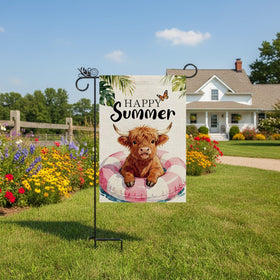 GPGHE Highland Cow Decor flag burlap texture under sunlight adds rustic charm.