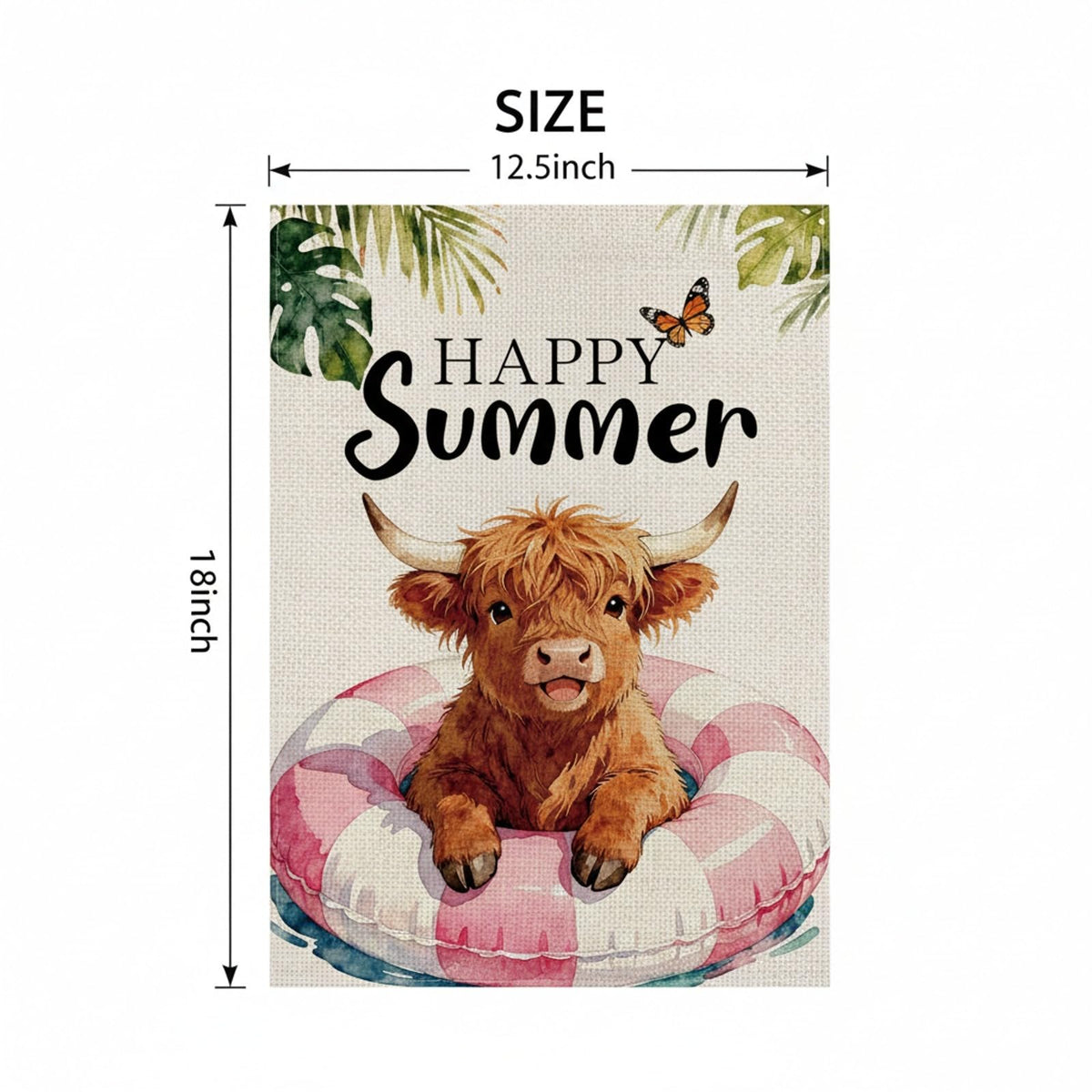 GPGHE Highland Cow Decor flag full view highlights durable burlap-like material.
