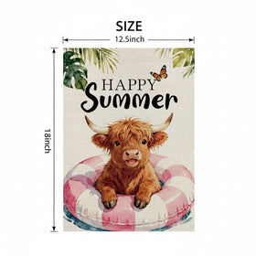 GPGHE Highland Cow Decor flag full view highlights durable burlap-like material.