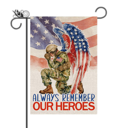 GPGHE Memorial Day flag in outdoor garden display with patriotic colors and weather-ready design.