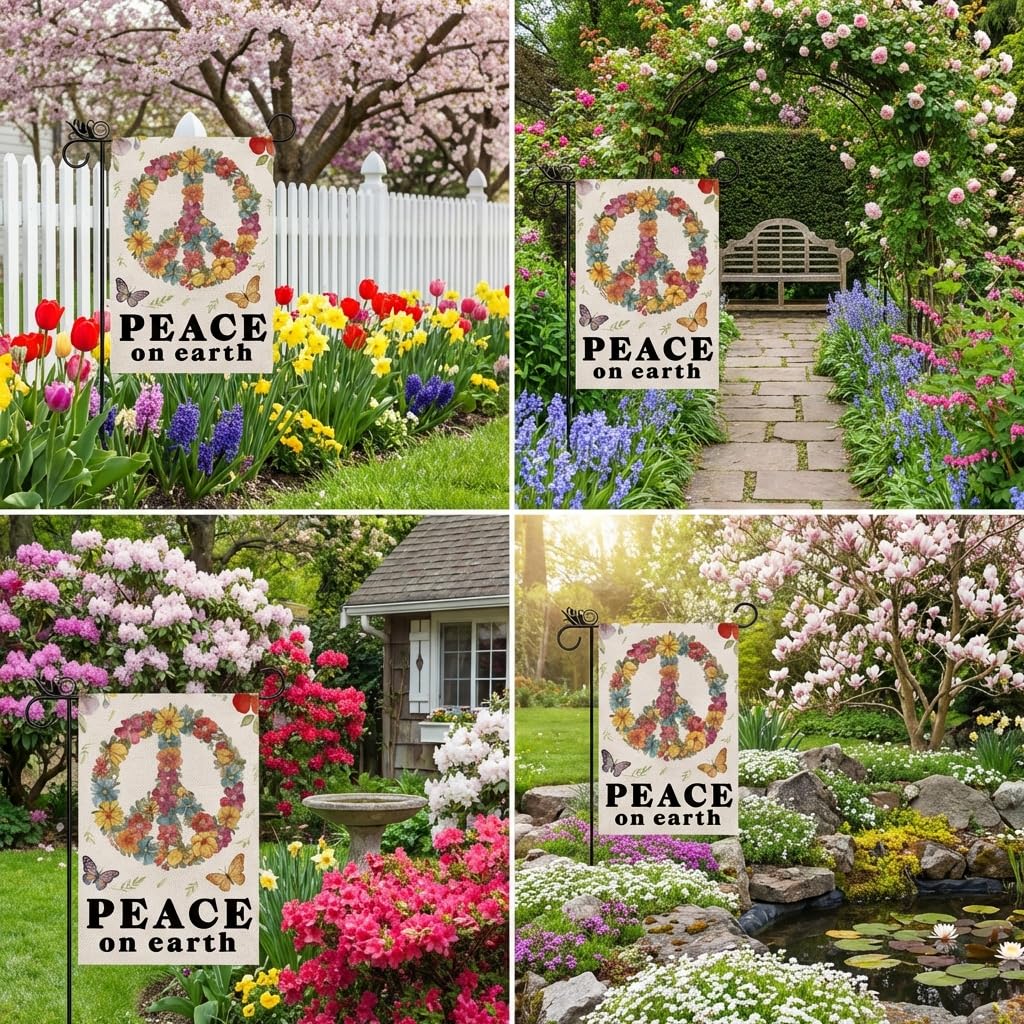 GPGHE Peace Garden Flag double-sided print keeps readable welcome text