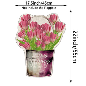 GPGHE double-sided flag showcases vibrant tulips, readable from both sides.