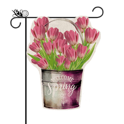 GPGHE Spring Garden Flag with tulips, ideal for welcoming guests outdoors.