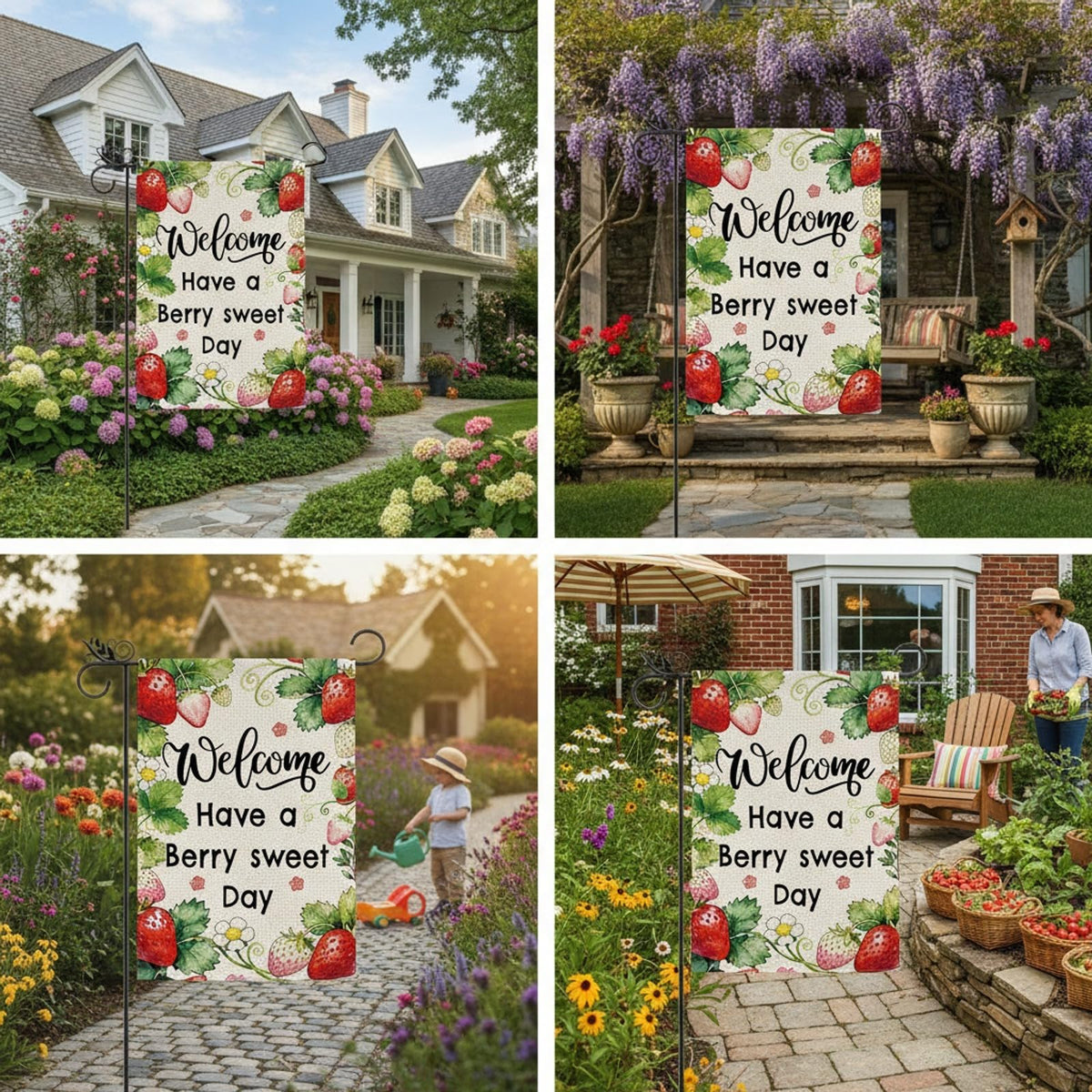 GPGHE Strawberry Decor printed-sides flag shows crisp imagery from multiple angles