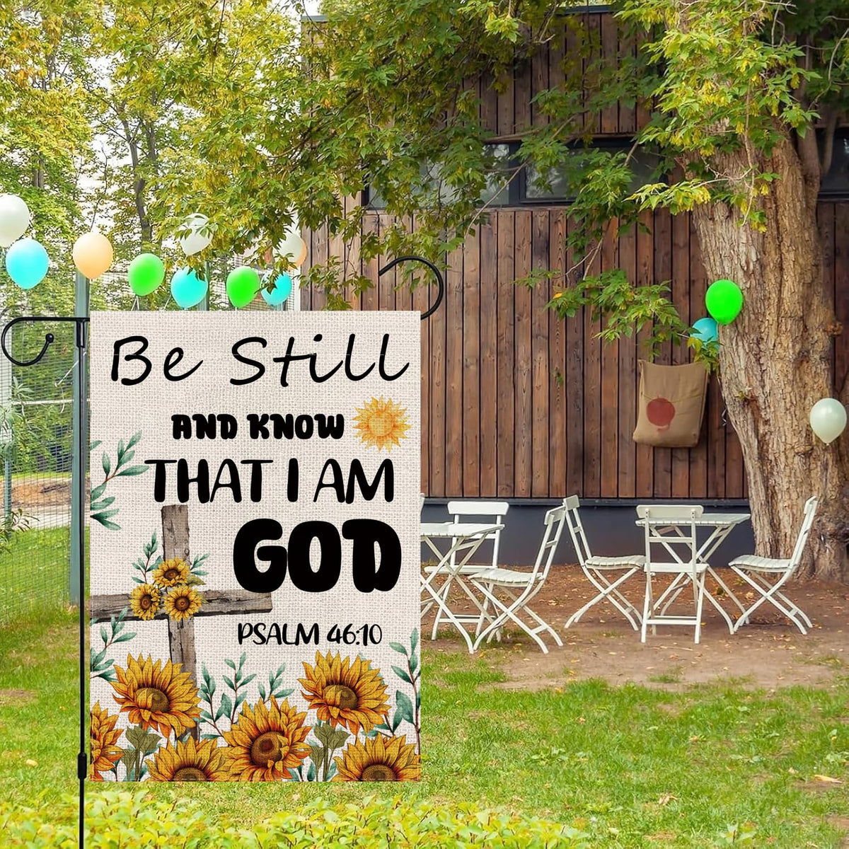 GPGHE sublimation-printed cross and sunflowers flag with vivid colors and detail.