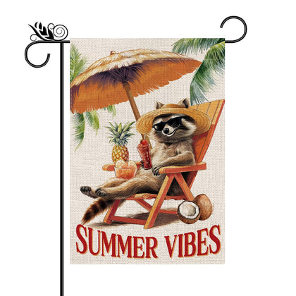 GPGHE Summer garden flag with raccoon vertical design, weather-resistant for outdoor display.