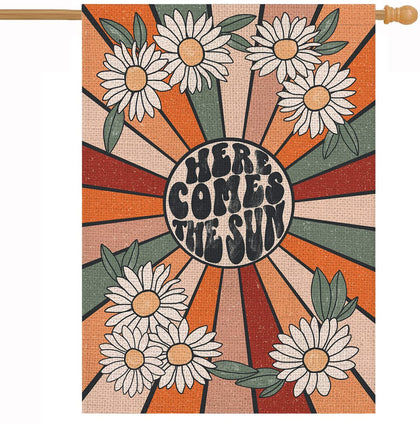 GPGHE Summer House Flag vintage daisy front view, weather resistant and UV fade-resistant.