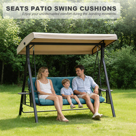 GPQAWER outdoor patio setup featuring swing cushions in a cozy space