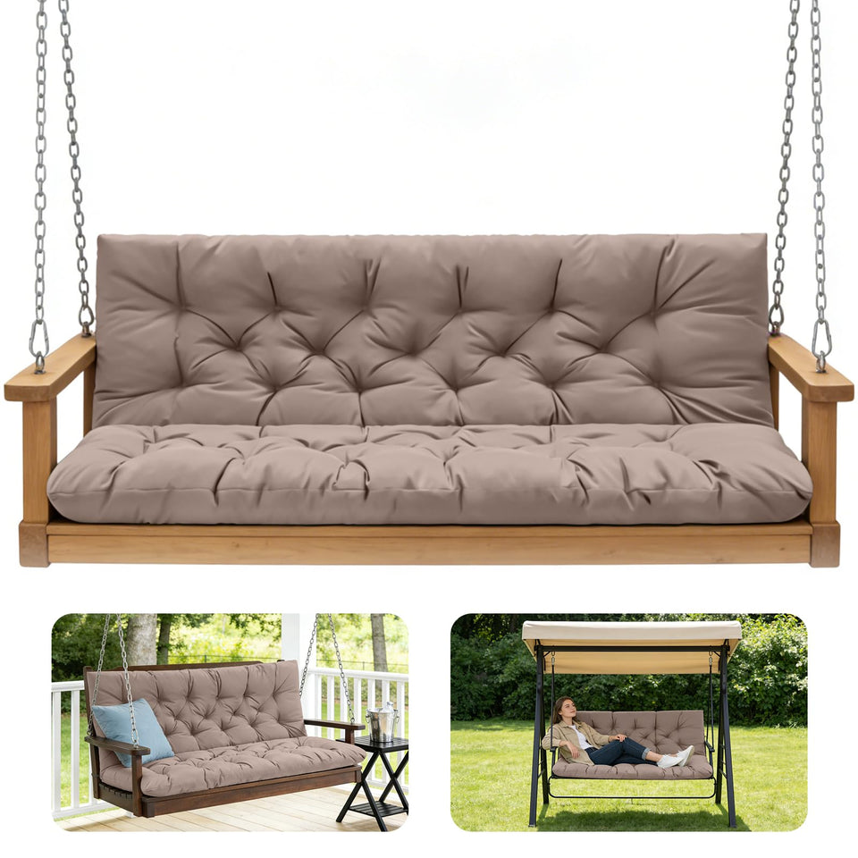 GPQAWER porch swing cushions khaki 47x40x5 with waterproof fabric for outdoor use.