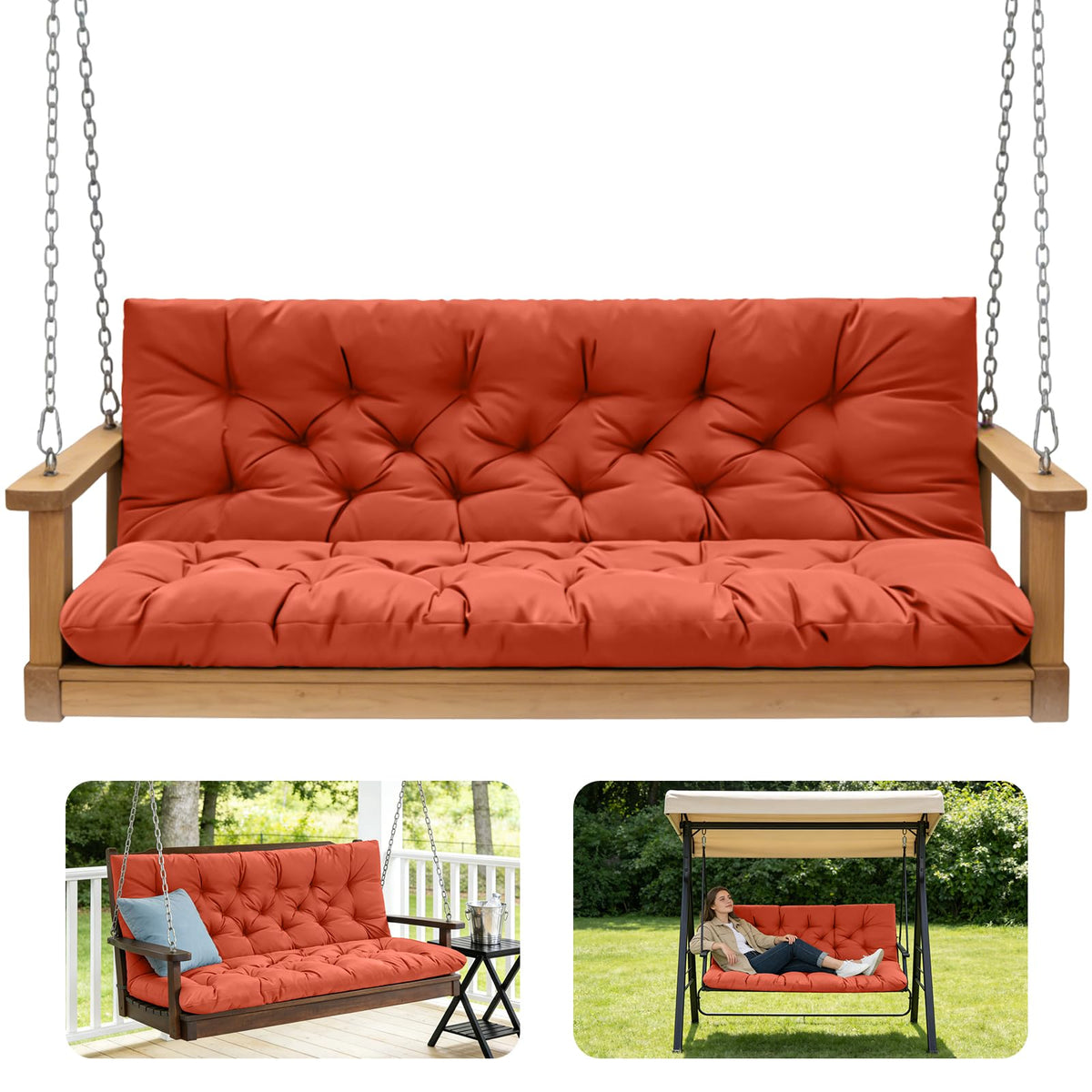 GPQAWER porch swing cushions orange fabric close-up for durable outdoor use.