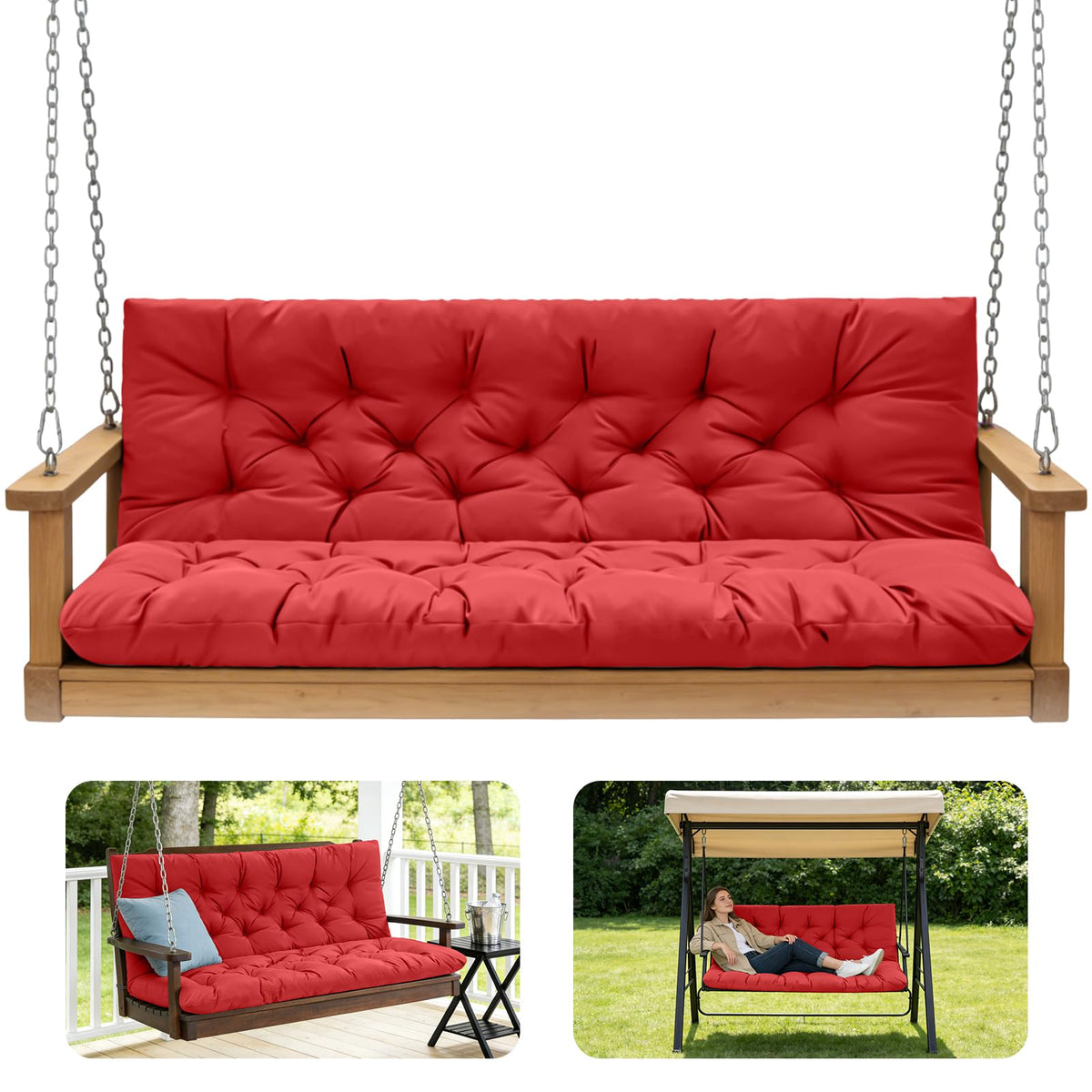GPQAWER red porch swing cushion on a 60x40 frame for outdoor comfort