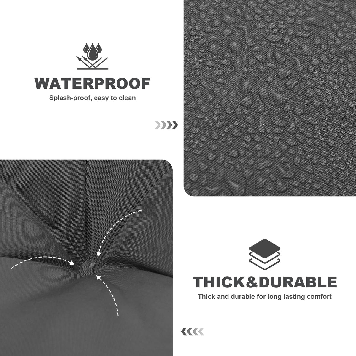 GPQAWER cushions with six corner ties secured to outdoor bench