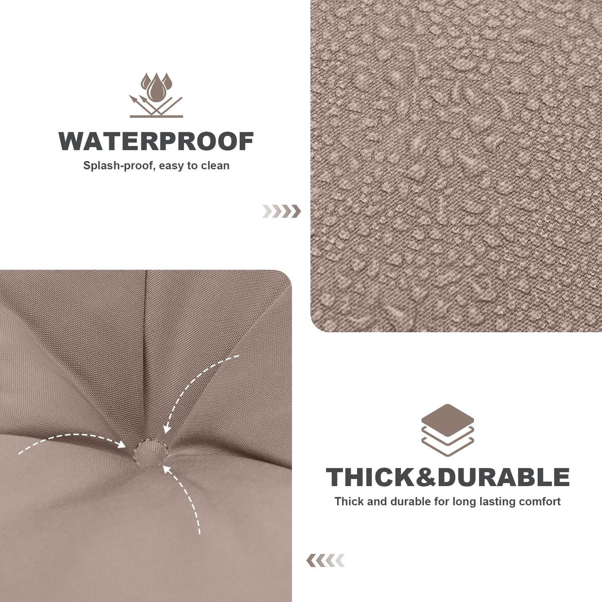 GPQAWER waterproof Oxford fabric cushions withstand light rain for patio use.