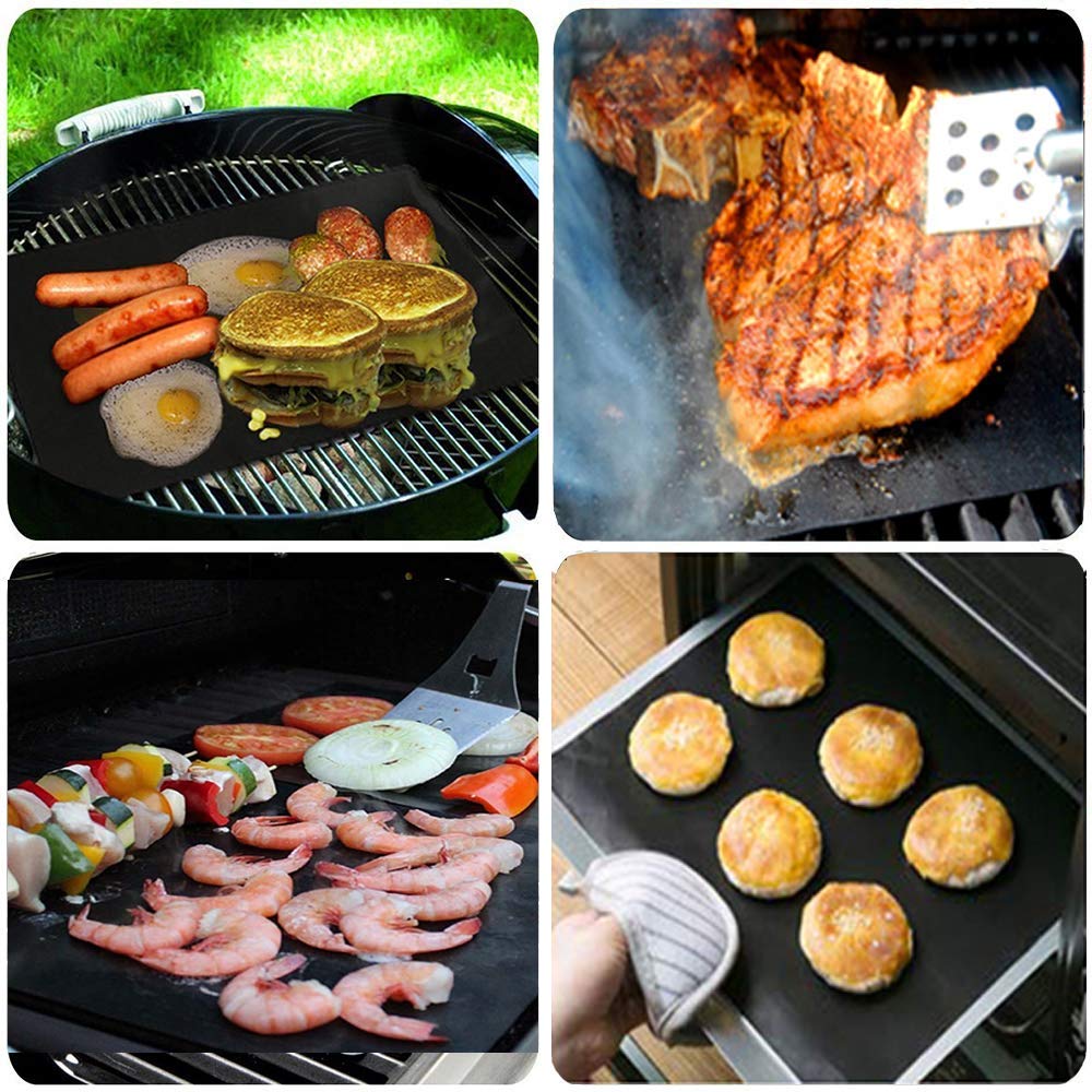 GQC grill mats on a grill demonstrate heat resistance up to 500°F
