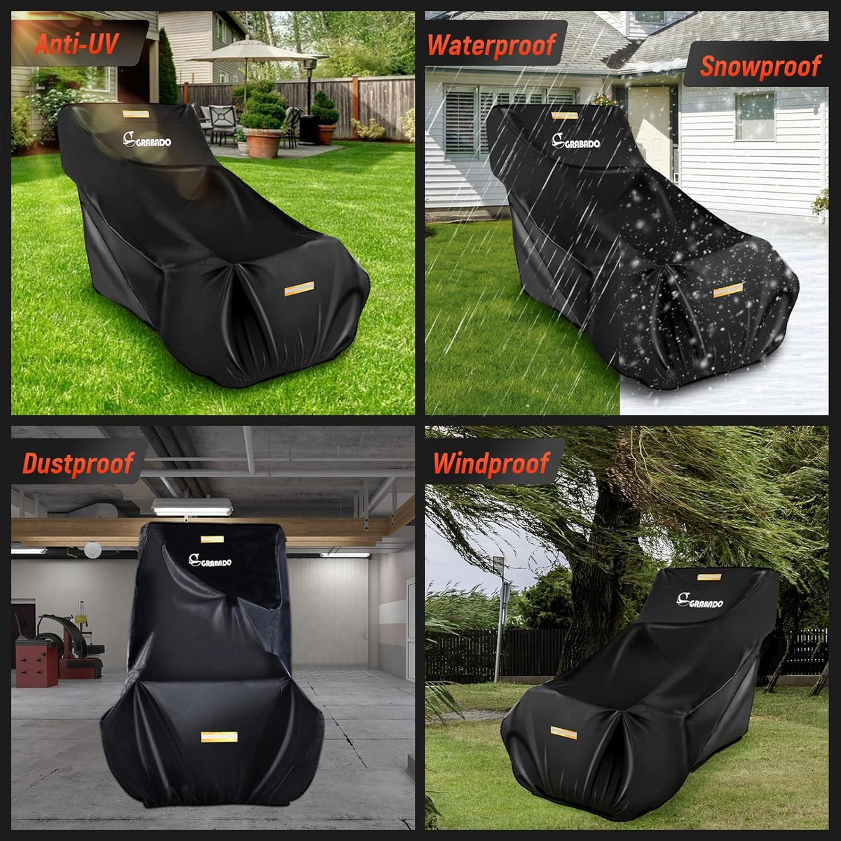 GRABADO Snowblower Cover front sign speeds correct orientation before use.