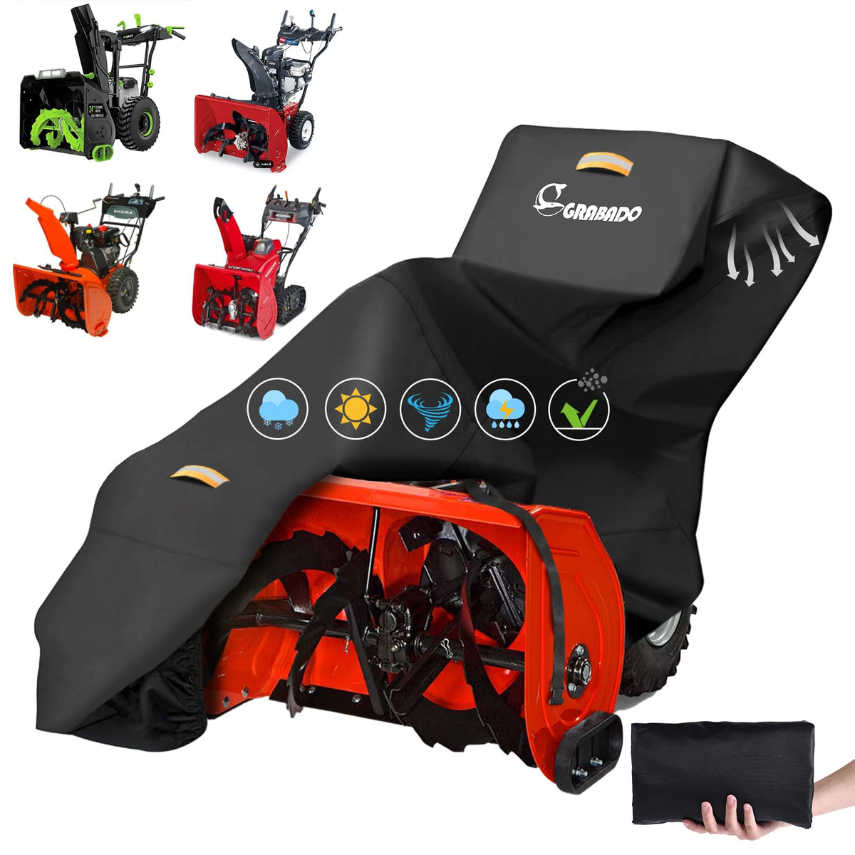 GRABADO Snowblower Cover waterproof exterior protects outdoor equipment from rain and dust.