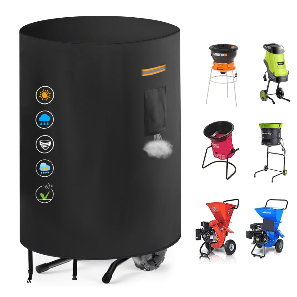 GRABADO Wood Chipper Cover front view protects your shredder from rain and dust.