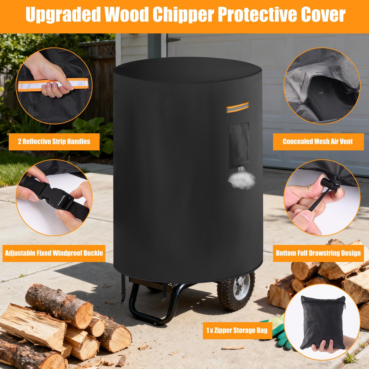 GRABADO Wood Chipper Cover waterproof seams withstand heavy rain and dust.
