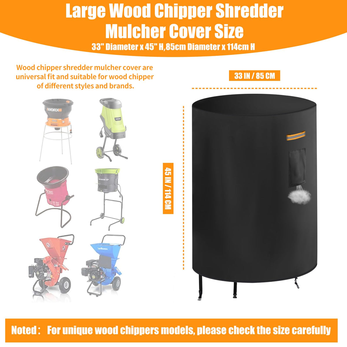 GRABADO Wood Chipper Cover wind buckle close-up secures the unit during storms.