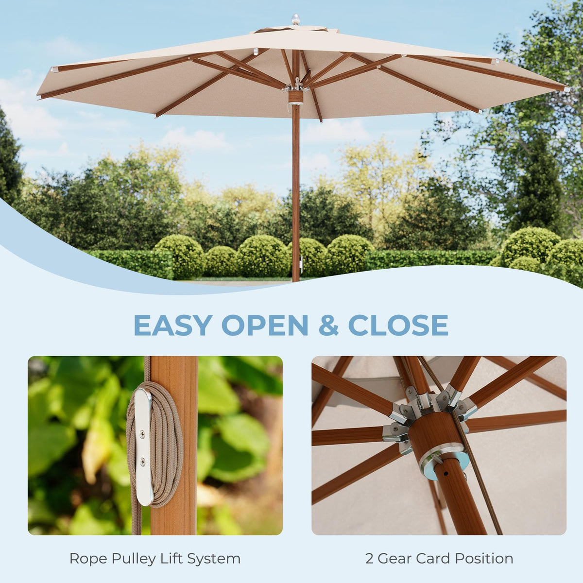 Grand Patio aluminum pole with 1-9in diameter supports a sturdy structure.