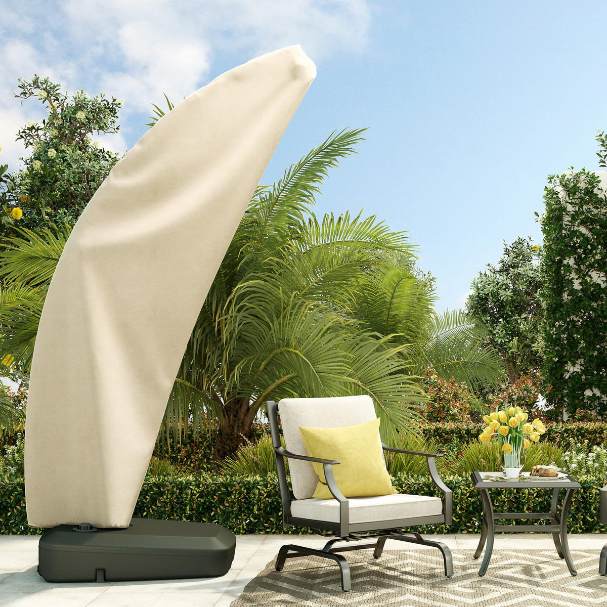 Grand Patio Deluxe umbrella cover with straight pole fits securely outdoors