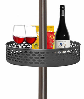 Grandhome patio umbrella table tray on an outdoor setup holding drinks and snacks