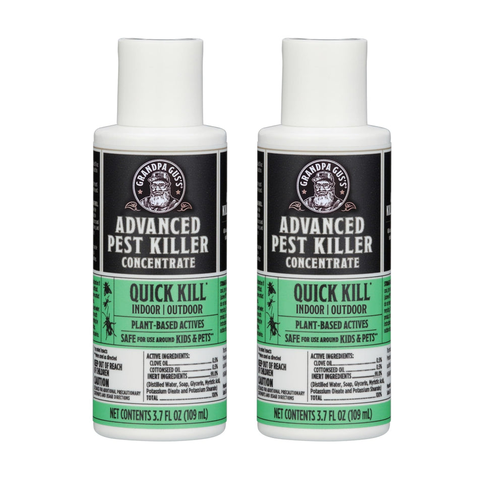 Grandpa Gus's pest killer concentrate bottle for indoor and outdoor use