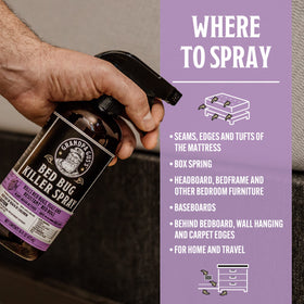 Grandpa Gus's spray applied to furniture cracks to deter pests and mites