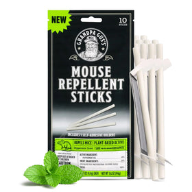 Grandpa Gus's peppermint mouse repellent sticks deter indoors with natural scent.