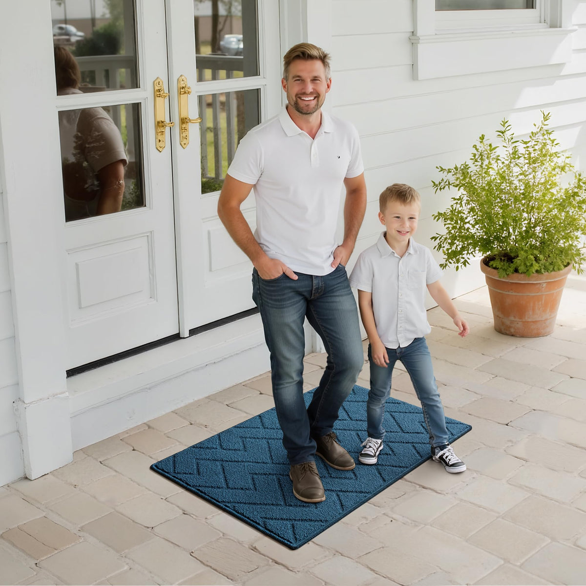 GRANNY SAYS deep blue color complements entryways while hiding dirt.