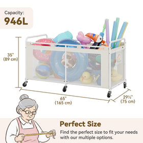 GRANNY SAYS large-capacity pool bin stores items and reduces deck clutter.