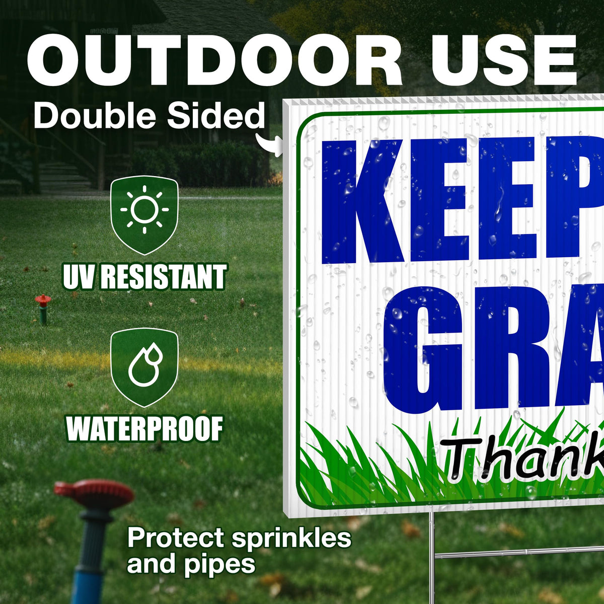 Granatan do-not-walk-on-grass sign 3pc ideal for parks, gardens, and storefronts.