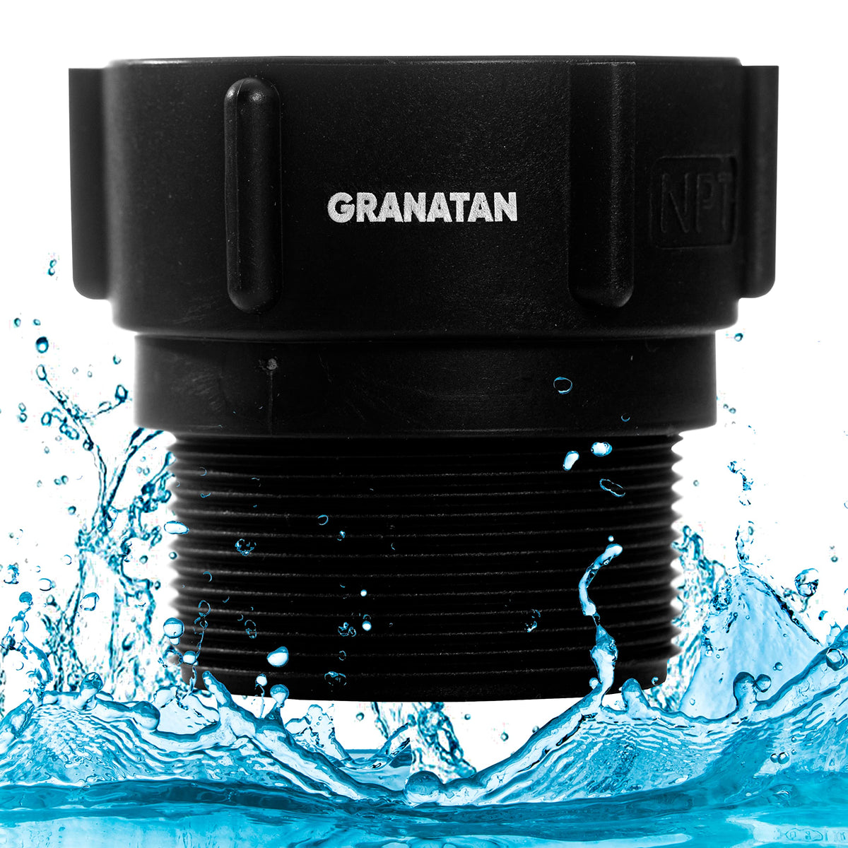 Granatan IBC tote adapter with S60x6 buttress thread for secure transfer connections.