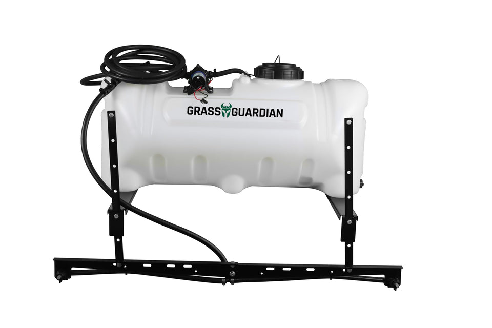 Grass Guardian 25-Gallon ATV Sprayer with a 7-foot swath for lawn coverage.
