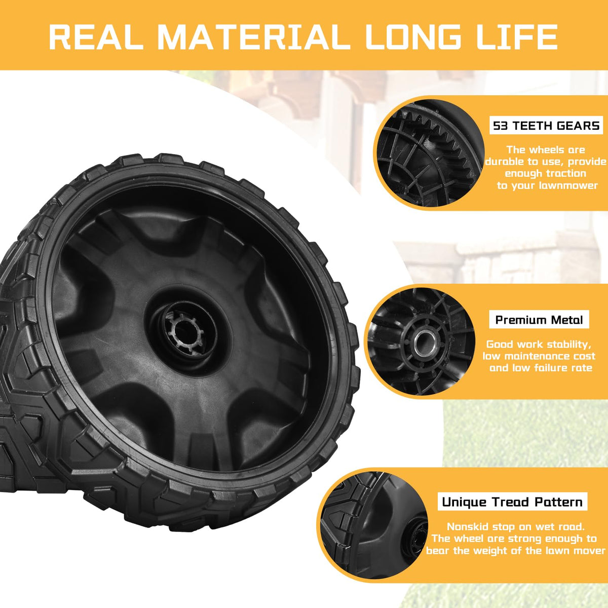 Grasscape 2-pack lawn mower wheels in package for quick replacement.