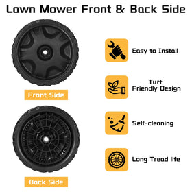 Grasscape 8-inch lawn mower wheel bore hole close-up shows precise 1/2-inch bore.