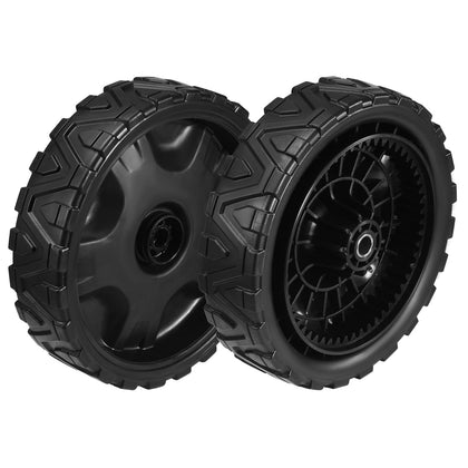 Grasscape 8-inch lawn mower wheel front view highlights sturdy build for reliable traction.