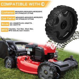 Grasscape 8-inch lawn mower wheel side profile showcases durable housing for smooth mowing.