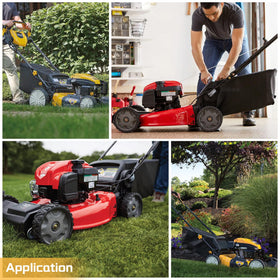 Grasscape installation step guide shows swapping wheels with basic tools.