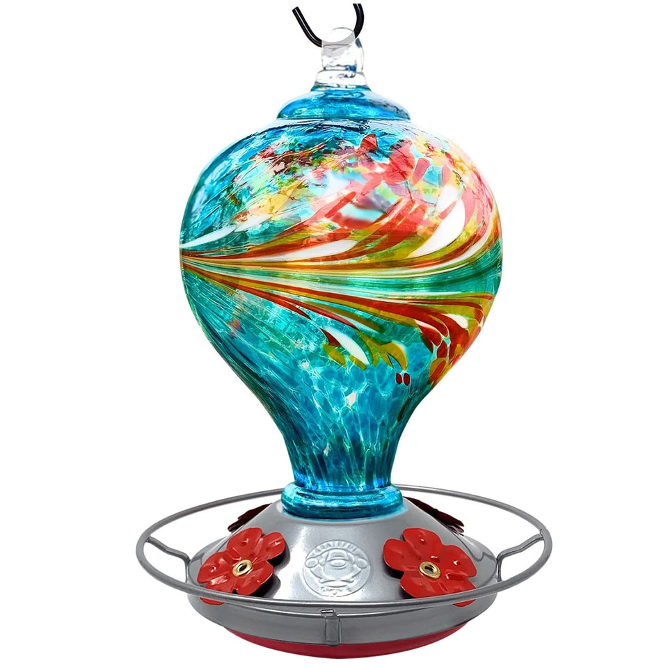 Grateful Gnome hummingbird feeder blue egg design attracts birds with vibrant color in your garden