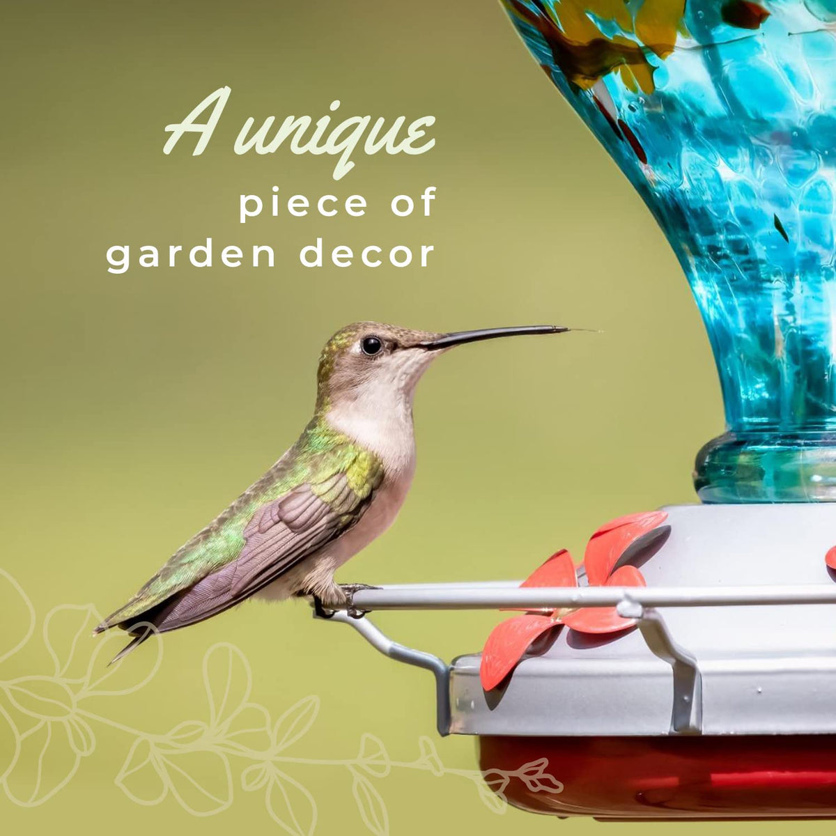 Grateful Gnome feeder has a wide-mouth glass bottle for easy refilling
