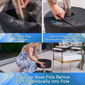Gravipod base fits a 3.5-inch pole on decks and patios.