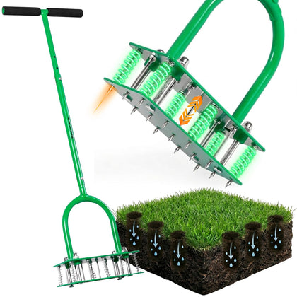 GrdnCare Aerator with 15 iron spikes for deep soil penetration and healthier roots.