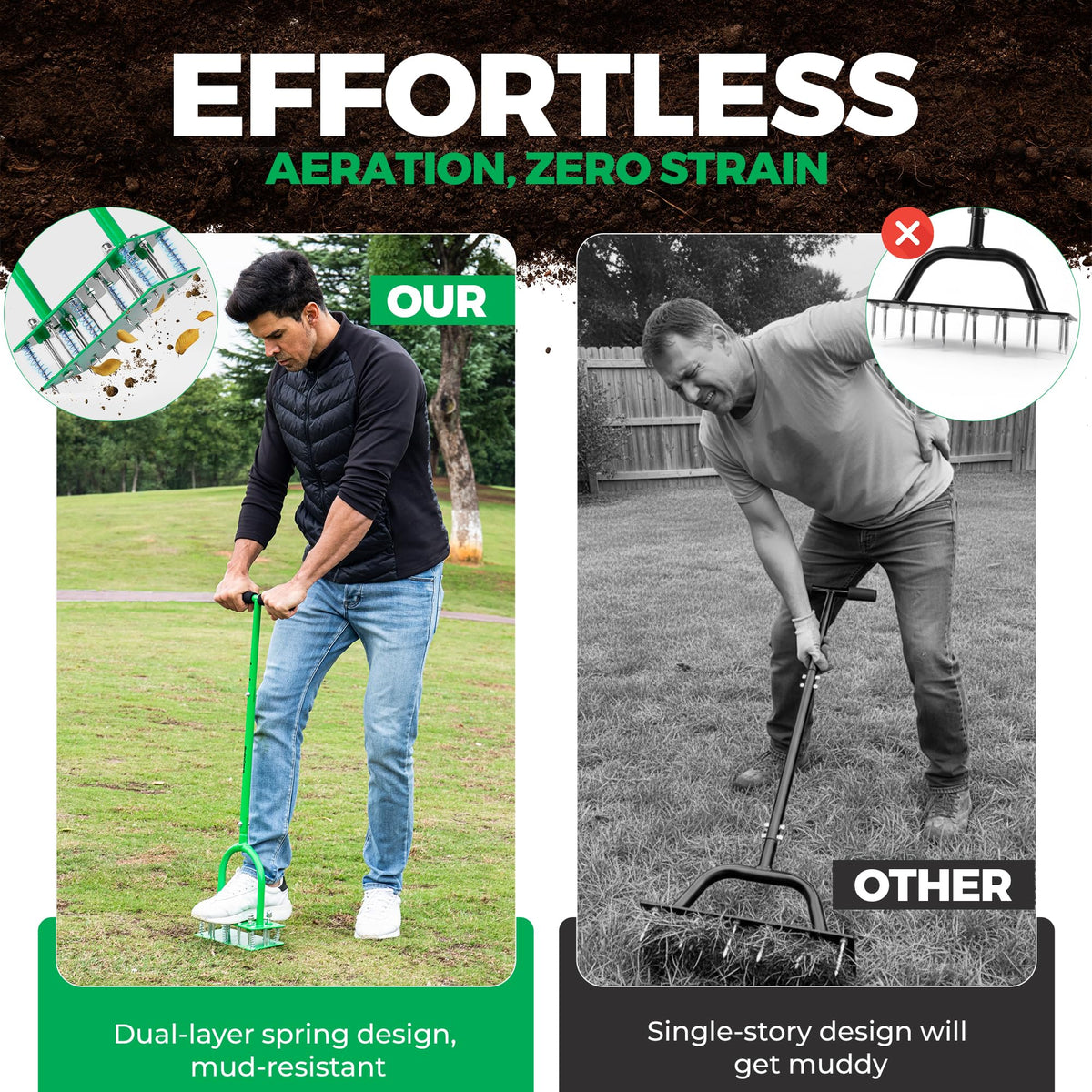 GrdnCare aerator delivers deep soil restoration for better root growth.