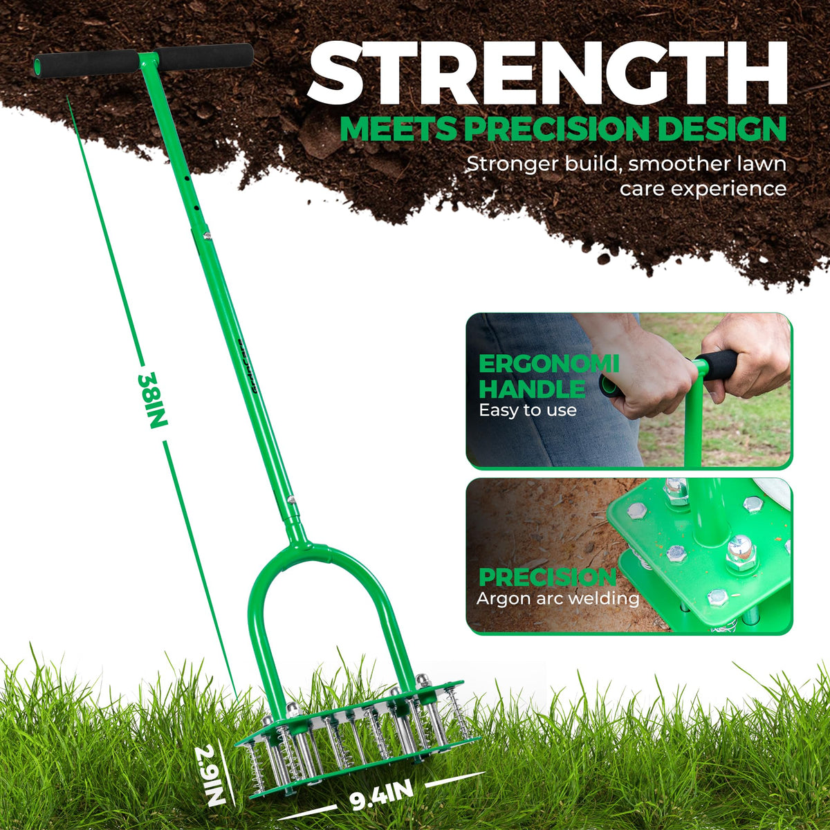 GrdnCare aerator features long sharp spikes for powerful soil penetration.