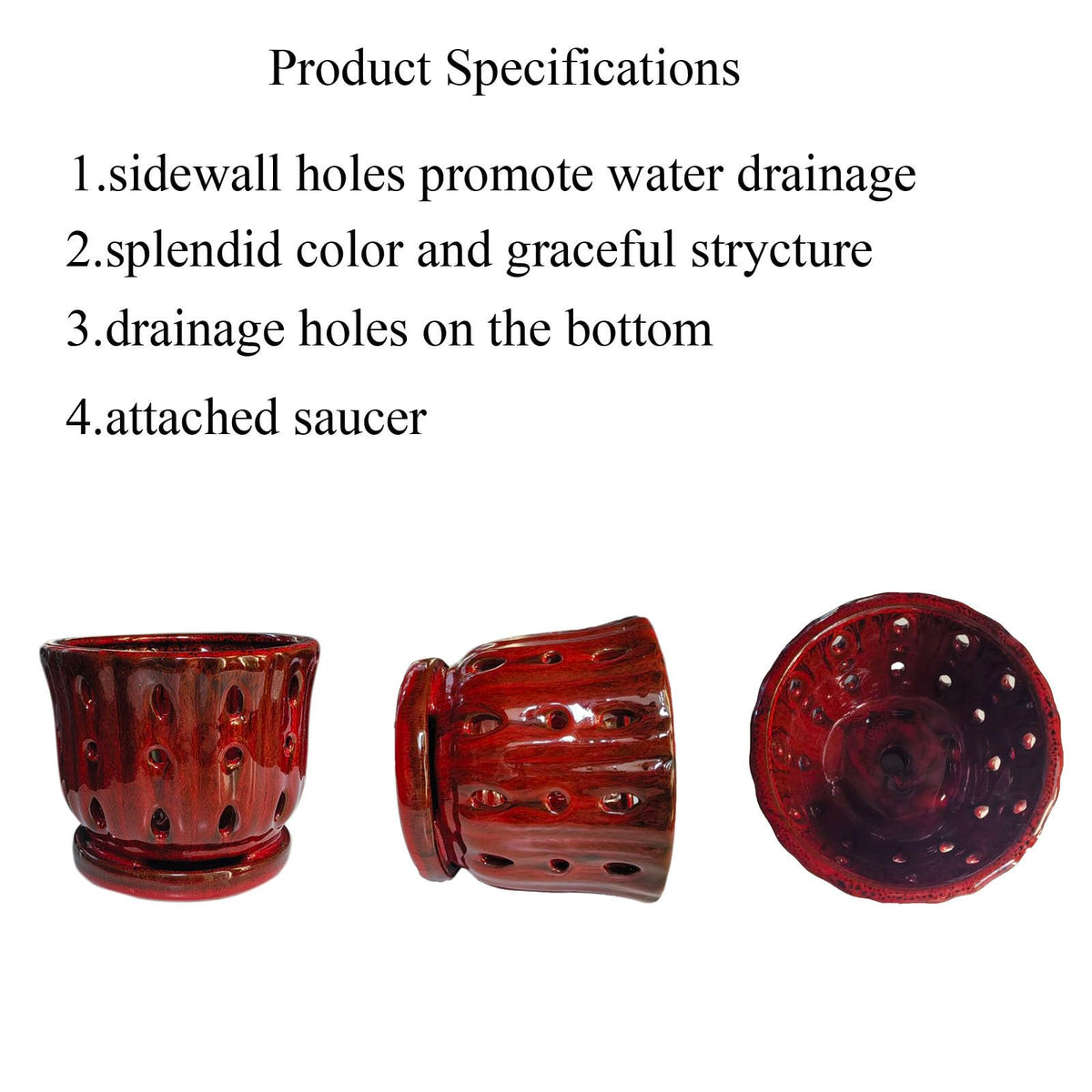 Grdthzey orchid pot with aeration holes promotes air movement around roots.