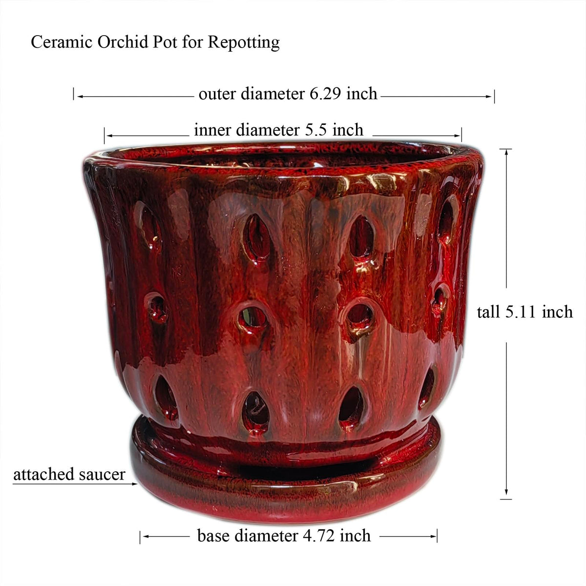 Grdthzey orchid pot features a fully glazed surface for durability.