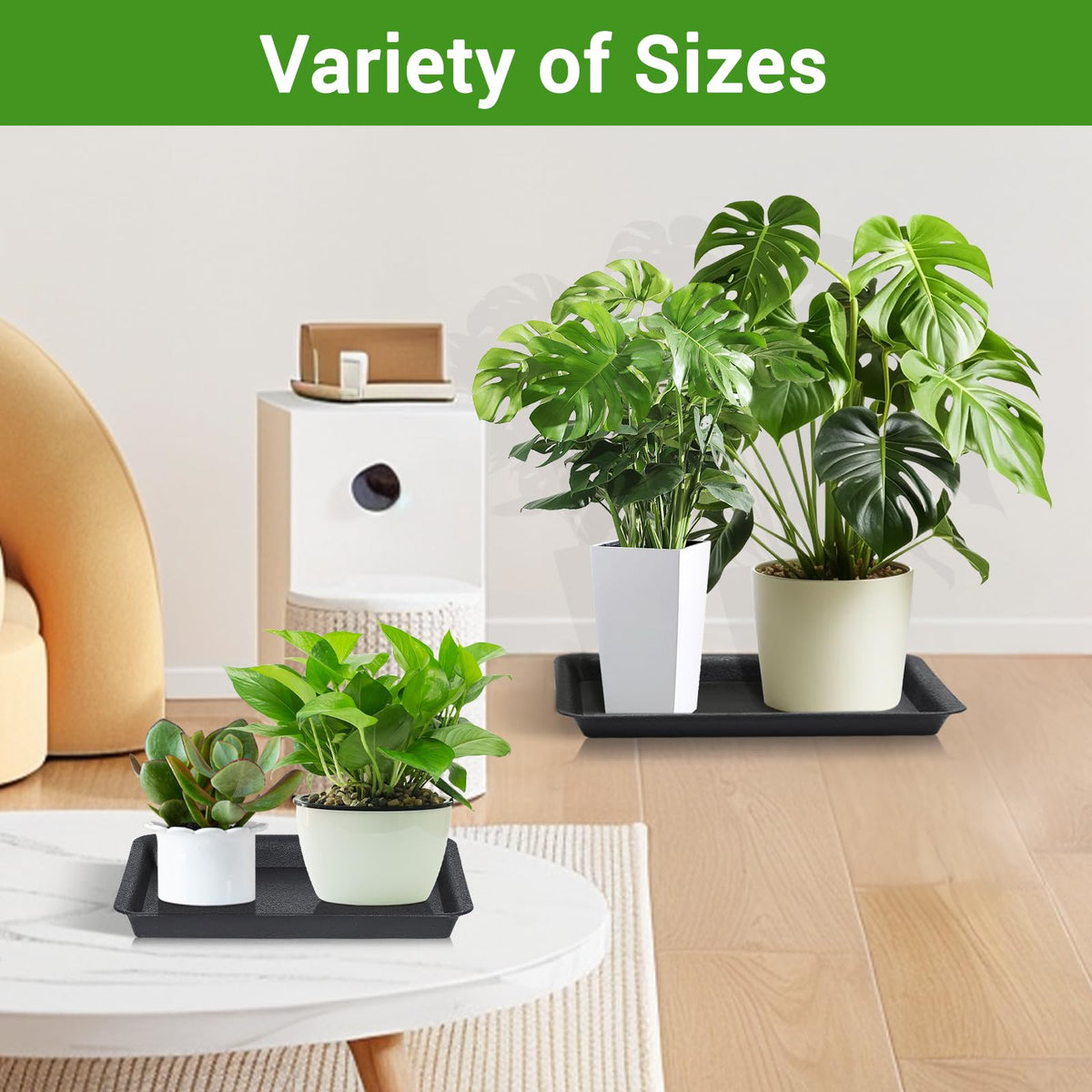 GREANER plant protection tray prevents spills on floors and furniture.