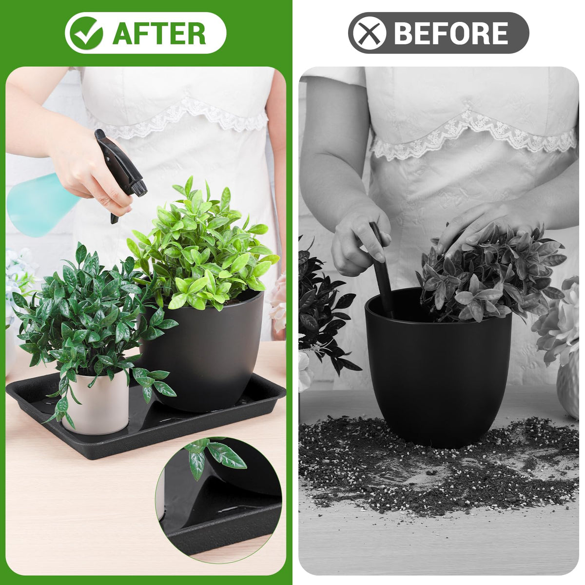 GREANER indoor-outdoor plant tray adds tidy organization to patio.