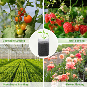 GREANER non-woven seedling bag shown with breathable material for seedlings.